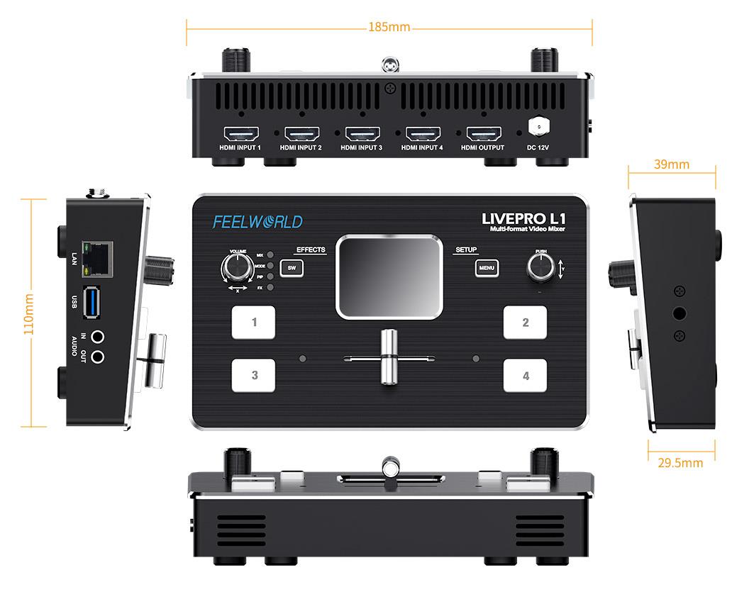 FEELWORLD Livepro L1 Multi-format Video Mixer Switcher 4 X HDMI Inputs Multi Camera Production
